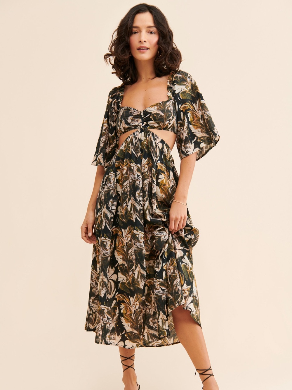 KINGA CSILLA Marble Cut Out Maxi Dress Open Back XS